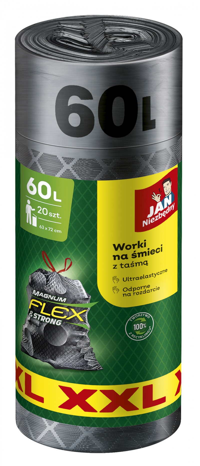 342600-366444-worki_na_smieci_jan_niezbedny_magnum_flex_z_-800w Worki na śmieci JAN NIEZBĘDNY, magnum flex, z taśmą, 60l, 20szt., szare - obrazek 1
