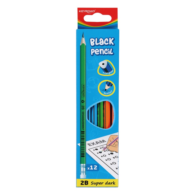 352328-155969-olowek_drewniany_z_gumka_keyroad_2b_trojkatn-800w Ołówek drewniany z gumką KEYROAD, 2B, trójkątny, zawieszka, mix kolorów (opakowanie 12 szt.) - obrazek 1