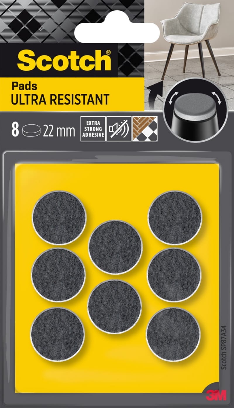 365783-386416-ultra_odporne_podkladki_filcowe_scotch_okrag-800w Ultra odporne podkładki filcowe SCOTCH, okrągłe, 22mm, 8 szt., czarno-białe - obrazek 1