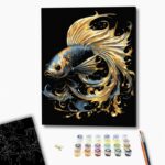 Malowanie po numerach BRUSHME, 40x50 cm, czarne płótno, gold, magiczna ryba, 1 szt., w pudełku