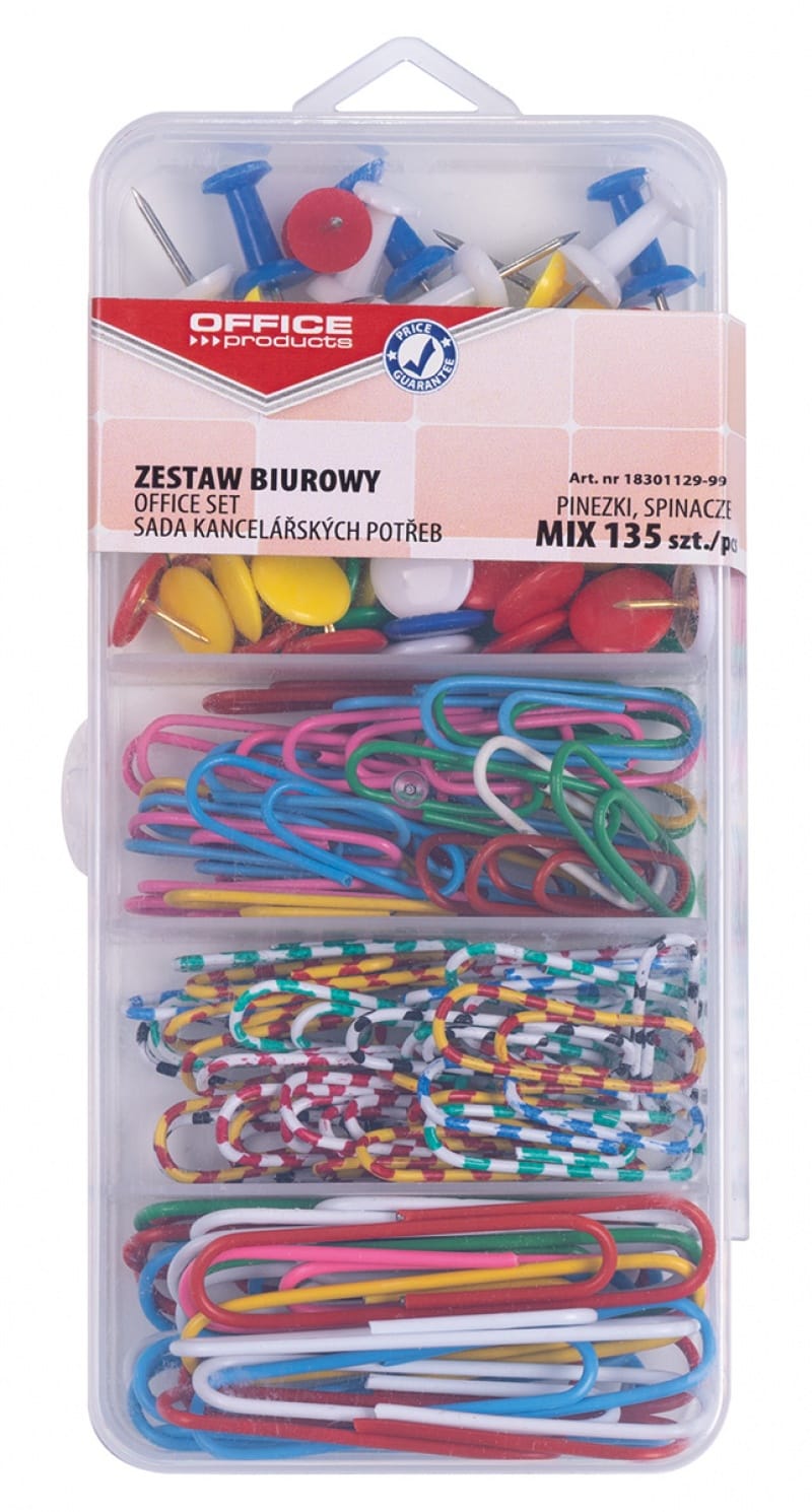 375332-25186-zestaw_biurowy_pinezki_i_spinacze_office_prod-800w Zestaw biurowy (pinezki i spinacze) OFFICE PRODUCTS, mix 135szt. (pakiet 5 opakowań) - obrazek 1