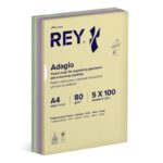 Papier ksero REY ADAGIO, A4, 80gsm, mix kolorów pastel, *RYADA080X905 R200, 5x100 ark. (pakiet 5 opakowań)