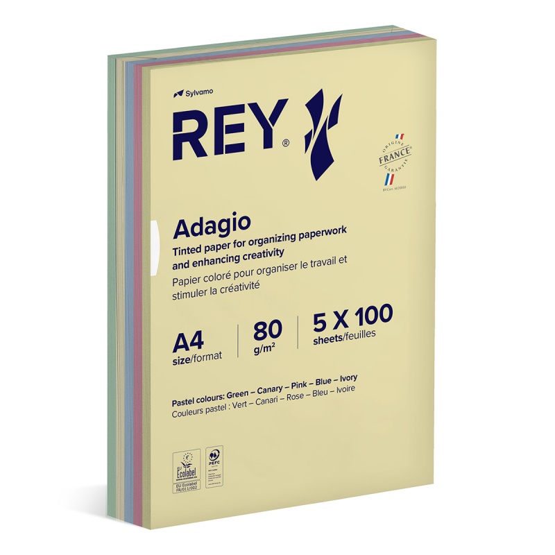 376079-353505-papier_ksero_rey_adagio_a4_80gsm_mix_kolorow-800w Papier ksero REY ADAGIO, A4, 80gsm, mix kolorów pastel, *RYADA080X905 R200, 5x100 ark. (pakiet 5 opakowań) - obrazek 1