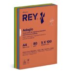 Papier ksero REY ADAGIO, A4, 80gsm, mix kolorów intens, *RYADA080X906 R200, 5x100 ark. (pakiet 5 opakowań)