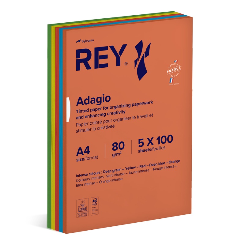 376080-353506-papier_ksero_rey_adagio_a4_80gsm_mix_kolorow-800w Papier ksero REY ADAGIO, A4, 80gsm, mix kolorów intens, *RYADA080X906 R200, 5x100 ark. (pakiet 5 opakowań) - obrazek 1