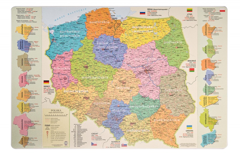 376180-391240-podkladka_na_biurko_glowala_mapa_administrac-800w Podkładka na biurko GŁOWALA, mapa administracyjna Polski, 58x38cm - obrazek 1