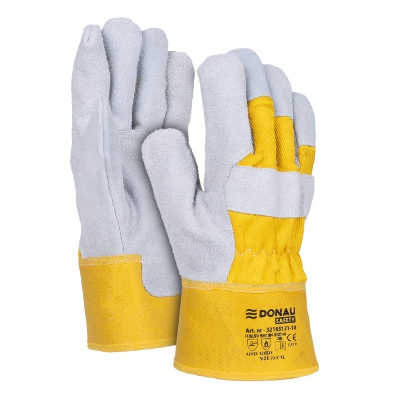 378347-395166-rekawice_robocze_donau_safety_ds_dokbasic_do-800w Rękawice robocze DONAU SAFETY DS-DOKBASIC, doker, dwoina bydlęca, rozm. 10,5/XL, szaro-żółte (pakiet 12 opakowań) - obrazek 1