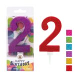 Świeczka urodzinowa TRENDHAUS Birthday Fun maxi, brokatowa, cyfra 2, mix kolorów (opakowanie 6 szt.)