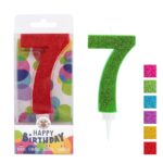 Świeczka urodzinowa TRENDHAUS Birthday Fun maxi, brokatowa, cyfra 7, mix kolorów (opakowanie 6 szt.)