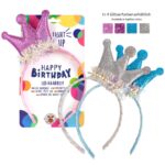 Opaska na włosy LED z koroną TRENDHAUS Birthday Fun, mix kolorów (opakowanie 12 szt.)