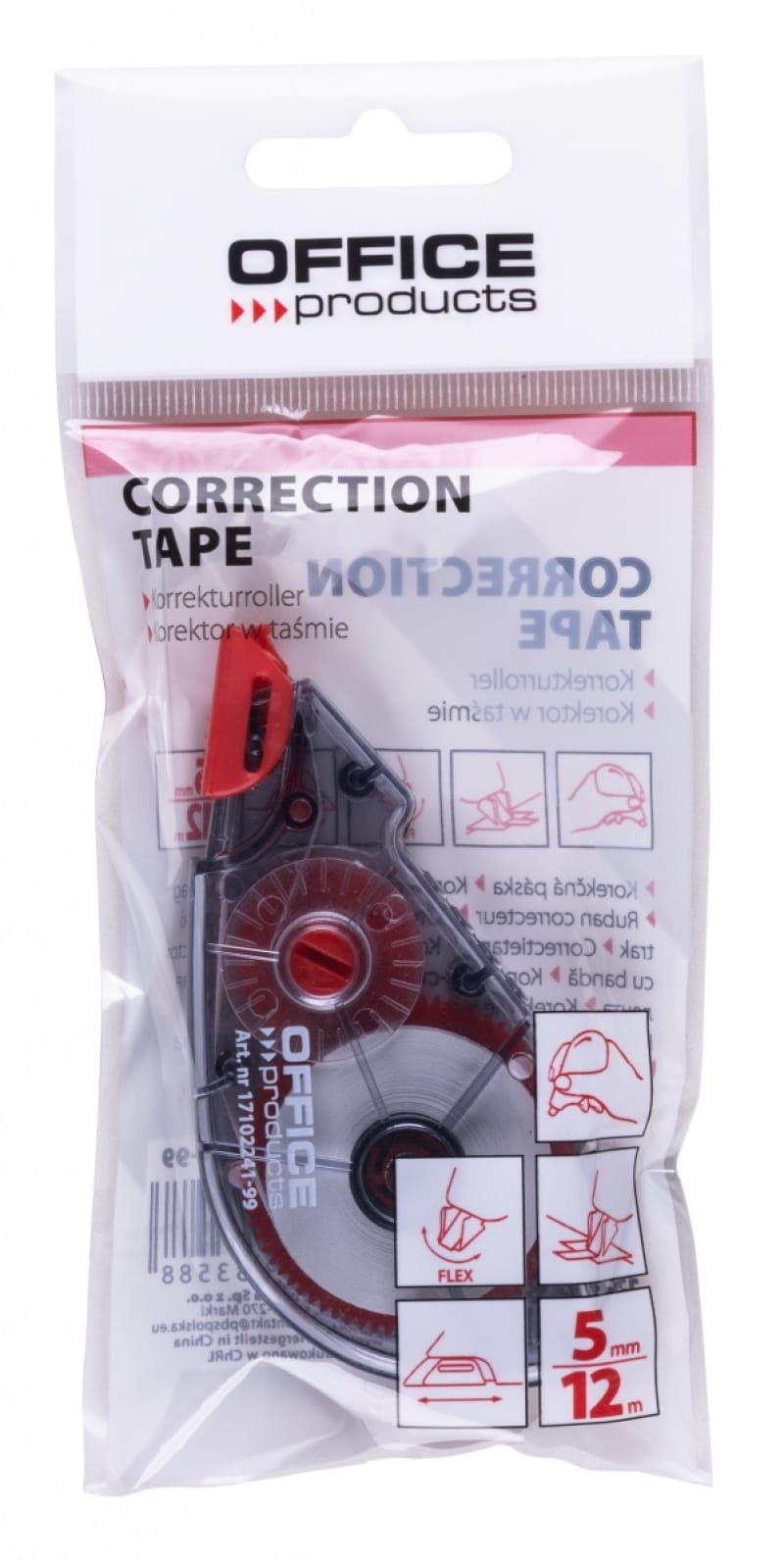 Korektor w taśmie OFFICE PRODUCTS, myszka, z mech. zabezpieczającym taśmę, 5mm x 12m, zawieszka - obrazek 1
