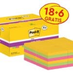 Karteczki samoprzylepne POST-IT® Super Sticky (622-P24SSCOL), 47,6x47,6mm, 90 kart./bloczek, 18 + 6 bloczków GRATIS, mix kolorów