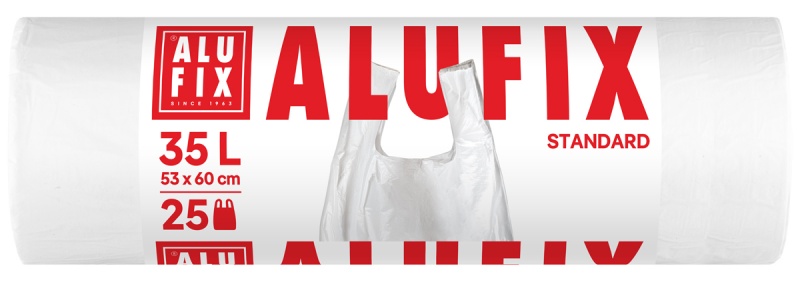Worki na śmieci ALUFIX, z uszami, HDPE, 35l, 25 szt., białe - obrazek 1