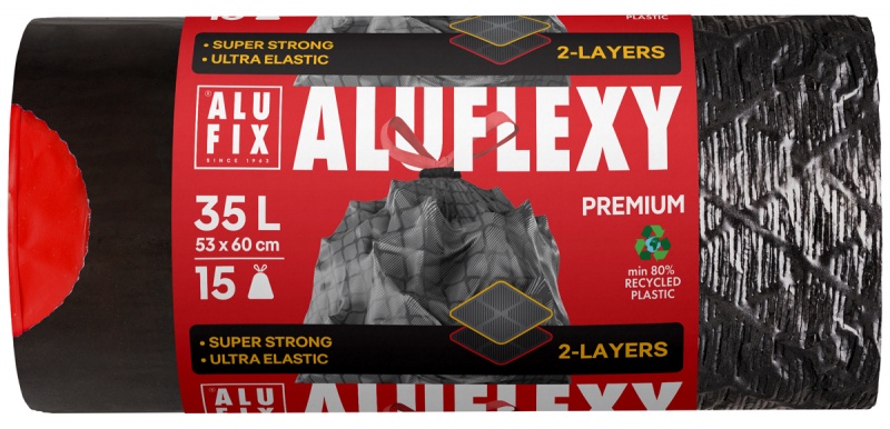 389436-403645-worki_na_smieci_alufix_aluflexy_z_tasma_ldpe-800w Worki na śmieci ALUFIX Aluflexy, z taśmą, LDPE, 35l, 15 szt., stalowe - obrazek 1