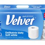 Papier toaletowy celulozowy VELVET Delikatnie Biały, 3-warstwowy, 150 listki, 8szt., biały