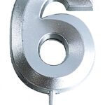 Świeczka PARTY GO, cyfra 6, 4,8cm, srebrna (opakowanie 24 szt.)