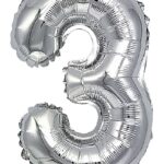 Balon foliowy PARTY GO, cyfra 3, 80cm, srebrny (opakowanie 12 szt.)