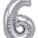 Balon foliowy PARTY GO, cyfra 6, 80cm, srebrny (opakowanie 12 szt.)