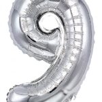 Balon foliowy PARTY GO, cyfra 9, 80cm, srebrny (opakowanie 12 szt.)