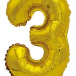 Balon foliowy PARTY GO, cyfra 3, 80cm, złoty (opakowanie 12 szt.)