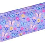 Piórnik kwadratowy GIMBOO, z nadrukiem, 210x72x72mm, kwiatki, fioletowy