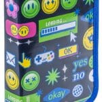 Piórnik szkolny GIMBOO, z wyposażeniem, 1 komora, 1 przekładka, Emojis, granatowy