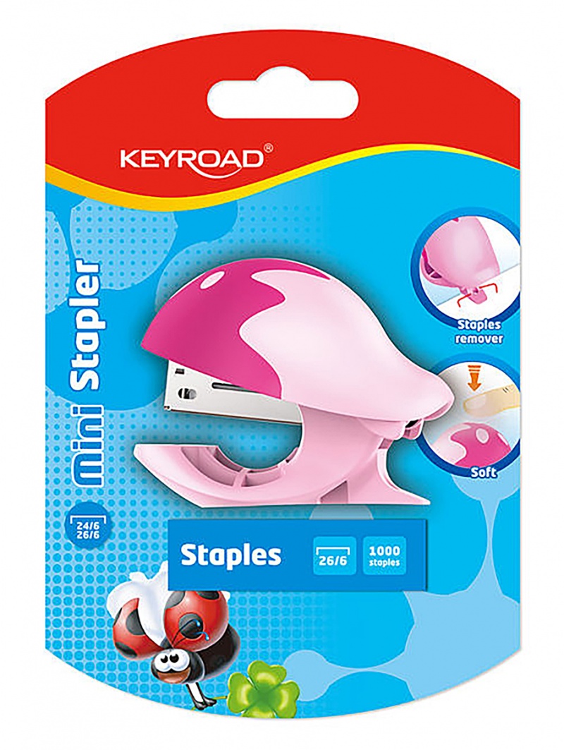 Zszywacz KEYROAD Mini+zszywki, zszywa do 20 kartek, pakowane na displayu, mix kolorów - obrazek 1