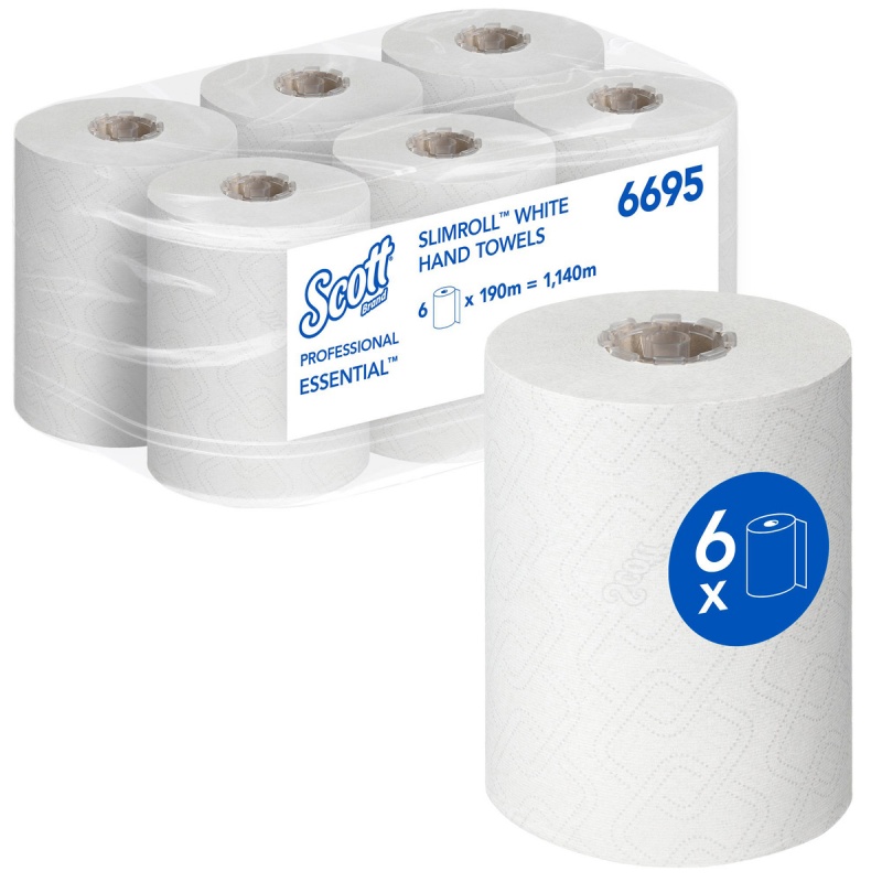 401674-412218-recznik_papierowy_w_roli_scott_essential_sli-800w Ręcznik papierowy w roli SCOTT Essential Slimroll, 1-warstwowy, 190 m, 760 listków, 6 rolek, biały - obrazek 1