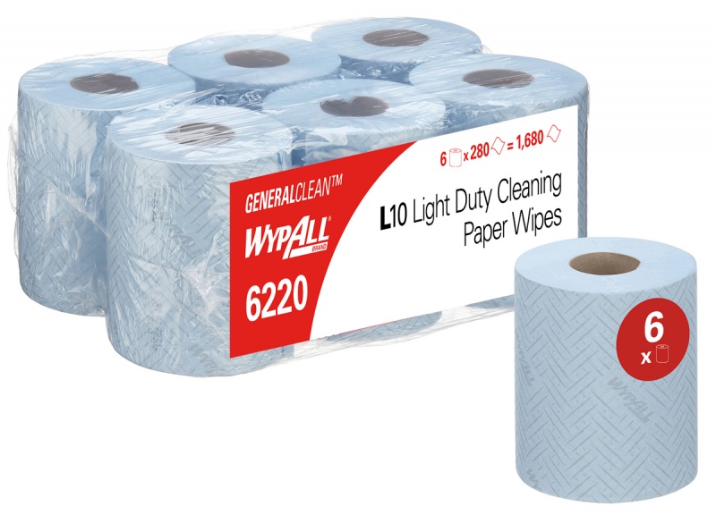 401722-412251-recznik_papierowy_wypall_l10_general_clean_c-800w Ręcznik papierowy WYPALL L10 General Clean, centralne odwijanie, 1-warstwowy, 6 rolek x 280 listków, niebieski - obrazek 1