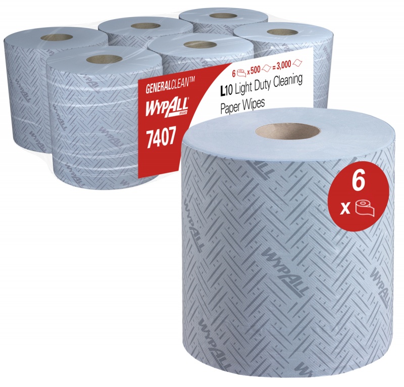 401746-412240-recznik_papierowy_wypall_l10_general_clean_c-800w Ręcznik papierowy WYPALL L10 General Clean, centralne odwijanie, 1-warstwowy, 6 rolek x 500 listków, niebieski - obrazek 1