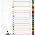 Przekładki Q-CONNECT Mylar, karton, A4, 225x297mm, 1-20, 20 kart, lam. indeks, mix kolorów