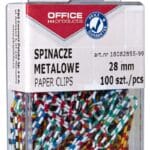 Spinacze metalowe OFFICE PRODUCTS Zebra, powlekane, 28mm, w pudełku, 100szt., mix kolorów