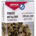 Pinezki metalowe OFFICE PRODUCTS, w pudełku, 150 szt., złote