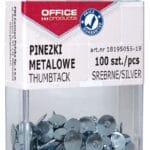 Pinezki metalowe OFFICE PRODUCTS, w pudełku, 100szt., srebrne
