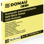 Bloczek samoprzylepny DONAU Eco, 76x76mm, 1x100 kart., jasnożółty (opakowanie 12 szt.)