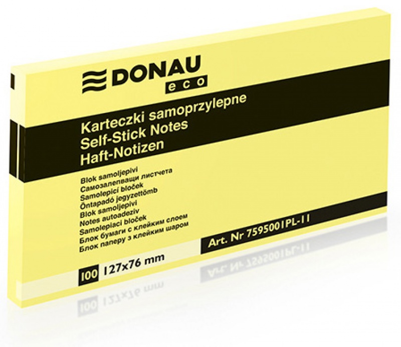 82337-13457-bloczek_samop_donau_eco_127x76mm_1x100_kart_ja-800w Bloczek samoprzylepny DONAU Eco, 127x76mm, 1x100 kart., jasnożółty (opakowanie 12 szt.) - obrazek 1