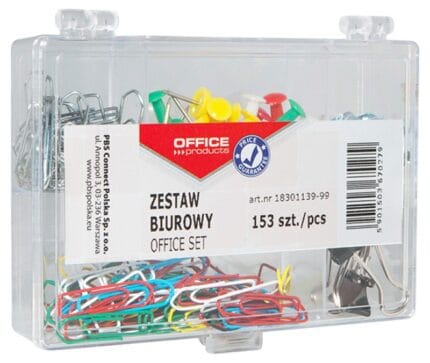 Zestaw biurowy (pinezki, klipy i spinacze) OFFICE PRODUCTS, mix 153szt., mix kolorów (pakiet 5 opakowań)