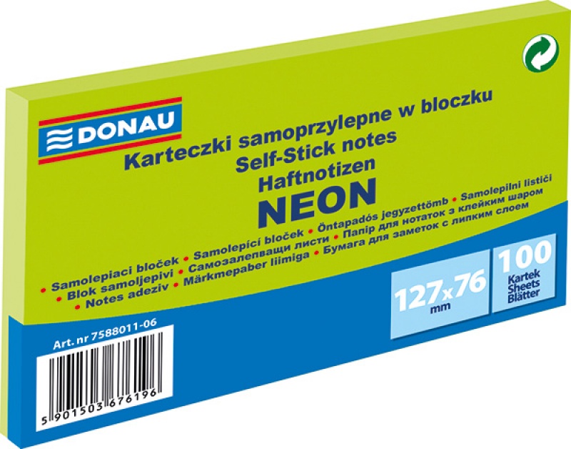 83961-25465-bloczek_samoprzylepny_donau_127x76mm_1x100_kar-800w Bloczek samoprzylepny DONAU, 127x76mm, 1x100 kart., neon, zielony - obrazek 1