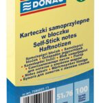Bloczek samoprzylepny DONAU, 51x76mm, 1x100 kart., jasnożółty (opakowanie 12 szt.)