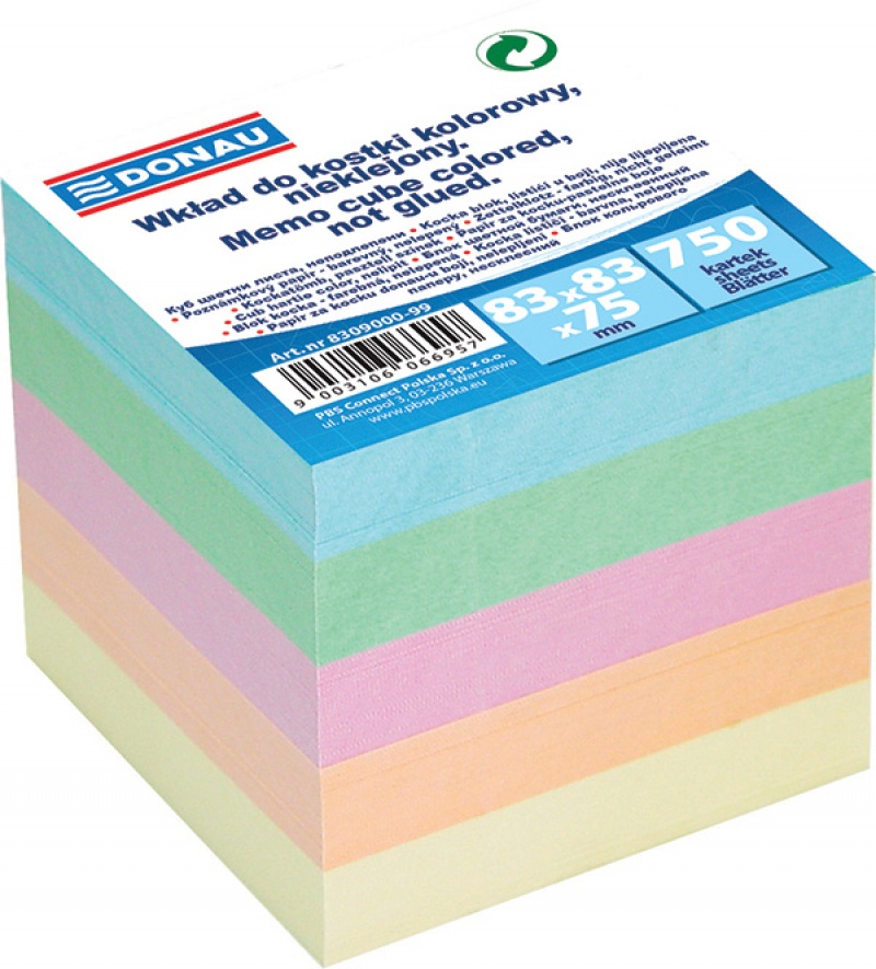 94036-13660-kostka_donau_nieklejona_83x83x75mm_mix_kolorow-800w Kostka DONAU nieklejona, 83x83x75mm, mix kolorów (opakowanie 6 szt.) - obrazek 1